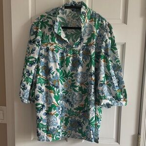 Amazon Floral Print Women's Top - Green, Blue, White